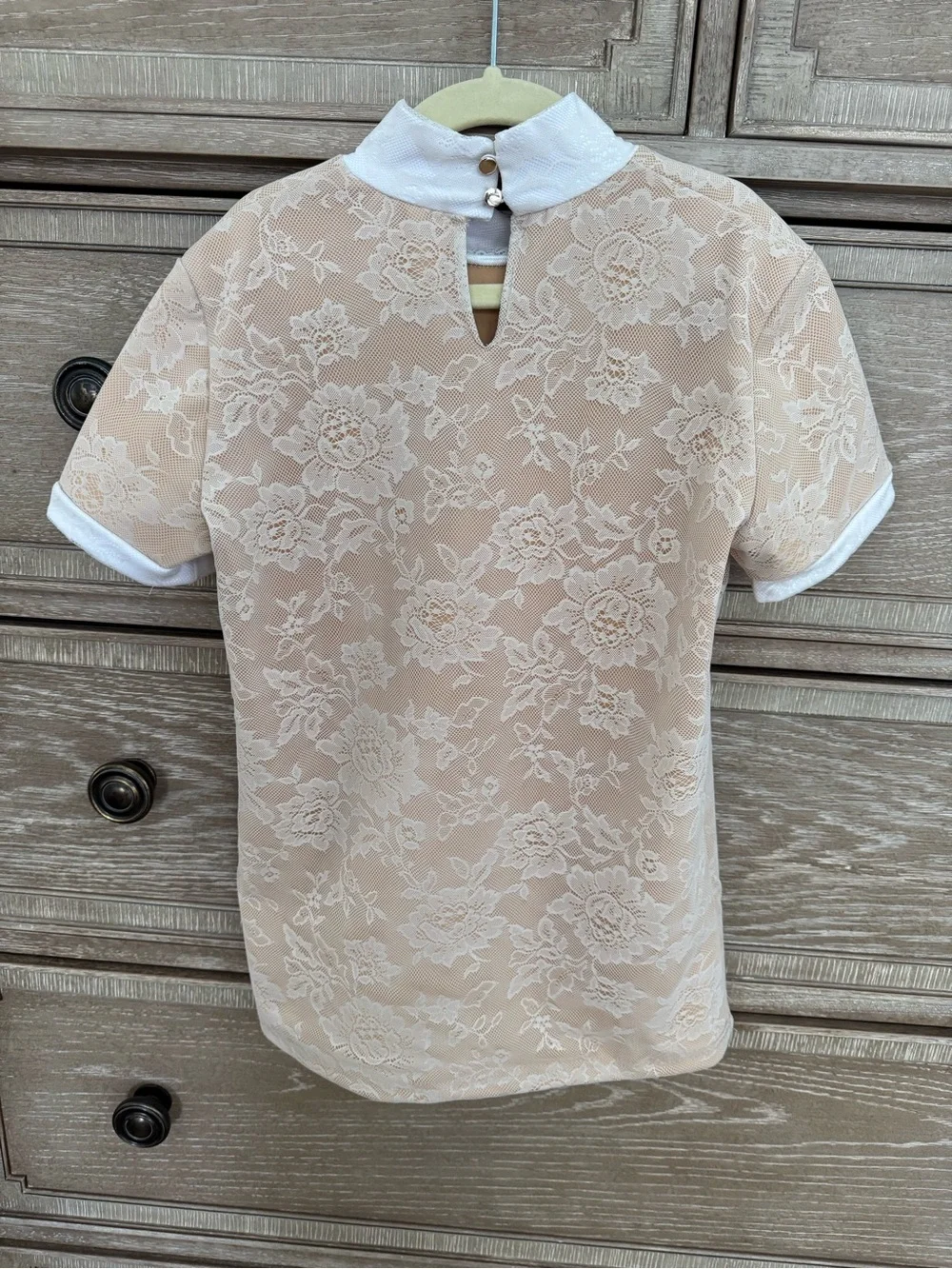 Cavalliera Masterpieces Blush Lace Overlay Top with White Trim - Picture 5 of 7